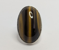 Mächtiger 925 Silber Ring mit großem Tigerauge Cabochon Handarbeit