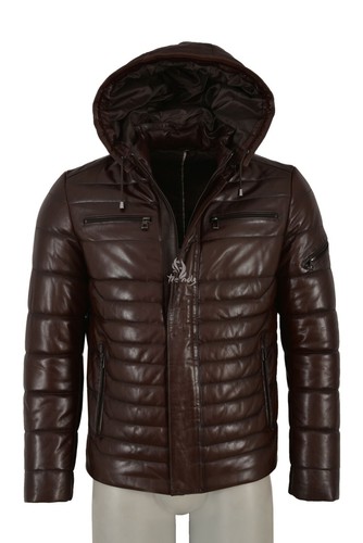 Herren puffer lederjacke braun - lederjacke,
