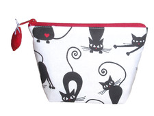 kleine Tasche genäht Kosmetik  Unikat Stoffherz weiß schwarze Katze rotes Herz