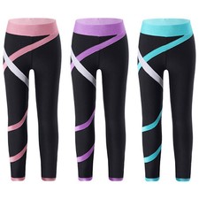 FEESHOW Mädchen Sport Leggings Lange Sporthose Fitnesshose Stretch Training Hose