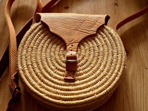 Runde tasche naturfaser leder - tasche,