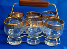 6 Murano Likörgläser im Ständer mit Gold Decor am Rand - Top Zustand