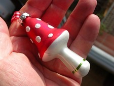 3 x Christbaum Schmuck Pilz Fliegenpilz H- 8 cm echtes Glas