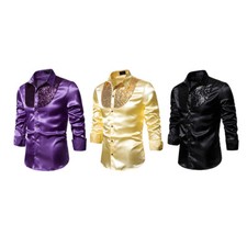 Herren Hemd Glanz Glänzend Party Clubwear Dress Paillettenhemd Disco-Hemd