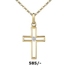 Kreuz Anhänger mit 1 Zirk. 585 Gold 23,0 mm  40,45,50 cm  Goldketten