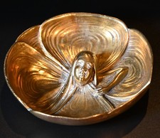 Jugendstil Schale, Bronze oder Messing, Frauenkopf, art nouveau
