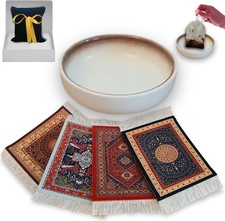 Untersetzer 4er Set mit Keramik Teebeutel Schale - Geschenk Kaffeestation beige 