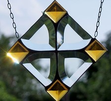 Bleiverglasung Facetten- Fensterbild mit Jugendstil- Glasjuwelen  in Tiffany 