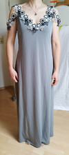 Gr.XL-2XL raffiniertes Trägerkleid Stretchkleid grau/weiß mit Spitze wie neu!