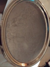 Ziseliertes Metalltablett,  silberfarben, oval, gebraucht 