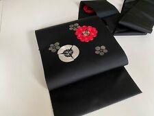 Japanischer Kimono Gürtel Nagoya obi Schwarz mit wunderschöner Koma Stickerei