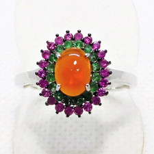 Orange Feuer-Opal Smaragd Rubin Ring 925 Silber 585 Weißgold vergoldet 19,1mm 60