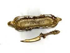 Vintage 2 Teile Schreibtisch Set Schale mit Brieföffner Messing 350g 60er RAR