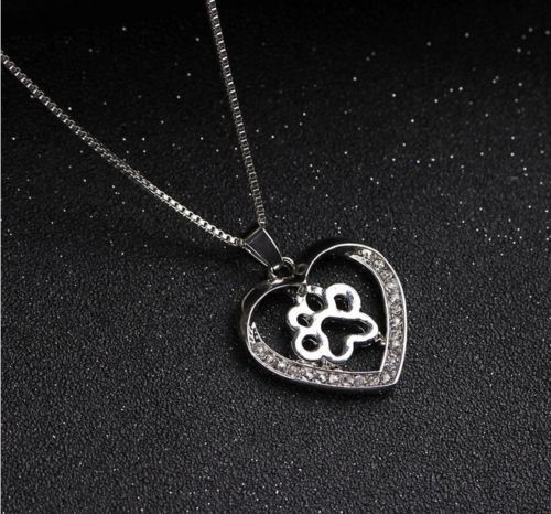 Halskette herz pfote strass - pfote,