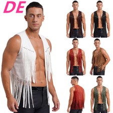 DE Männer Weste Weste Faux Wildleder Quaste Nieten Offene Front Jacke Cowboy 