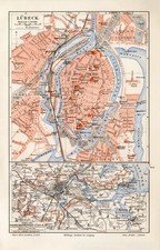 Lübeck historischer Stadtplan Karte Lithographie ca. 1905 antike Stadtkarte