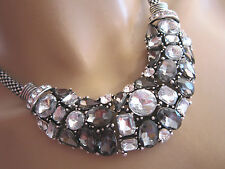 Damen Hals Kette Strass Collier Modekette kurz Kristall Silber Statement R893