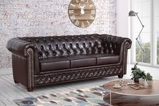 Edles Chesterfield Sofa 3 Sitzer in Kunstleder Vintage braun Couch Polstersofa 