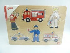 Steckpuzzle Polizei Feuerwehr GOKI 7-teilig bunt Holz NEU Formspiel mehrfarbig