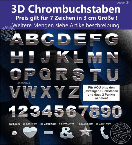 Zeichen chrombuchstaben - 7, 3d