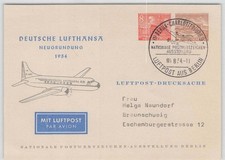 Berlin PP 9/3 gestempelt Luftpostkarte Neugründung Dt. Lufthansa 1954 [750]