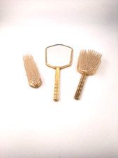Frisier Set 3 teilig Spiegel und Haarbürsten aus Messing Vintage Pflegeset 60er