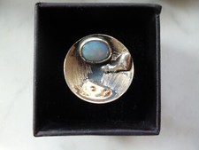 Designer Ring Silber Gold bi-color natürlicher Opal  Gr. 58 size 18 Handarbeit