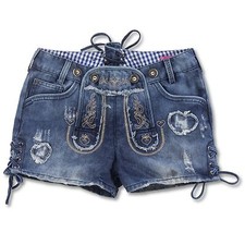 Krüger Damen Trachten Destroyed Jeans Shorts Hotpants Kurze Hose Trachtenhose 