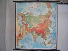 Schul-Wandkarte Asien Russland China Nordpol Europa 1963 95x109 paßt überall hin