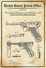 Blechschild 20x30 US Patent Pistole Waffe historisch Wand Deko Bar Sammler
