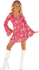 60er 70er Rosa Hippie Kostüm Damen Flower Power Schlagermove Kleid S - 2XL
