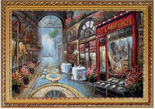 ölbild straßencafe blumen - Ölbild,