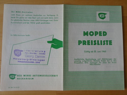 Original nsu preisliste 1960 - original,
