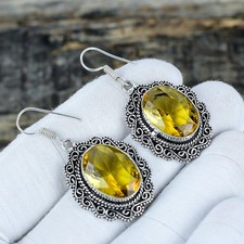 Gelb Citrin Silber Ohrring 925