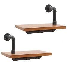 B-Ware 2er-Set Wandregal MCW-N29, 3D-Struktur Stahl Massiv-Holz 29x45x25cm natur