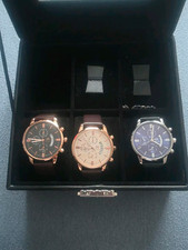 Uhren-Set: 3 Elegante Armbanduhren im Roségold-Look mit Lederarmband