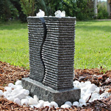 Säulenbrunnen Naturstein Granitbrunnen Garten Brunnen Steinbrunnen mit LED Licht