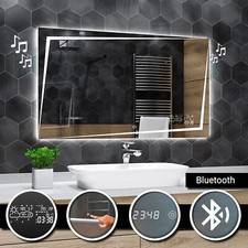 Berlin Badspiegel mit LED Beleuchtung Wandspiegel Spiegel  Bluetooth  Uhr A04