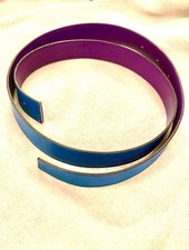 Original Hermès Gürtel, Kalbsleder, Unisex, 115 cm, Veilchenviolett/ Azurblau