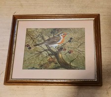 ALTES ÖLGEMÄLDE ROTKEHLCHEN VOGEL B.RIDGLEY 1983