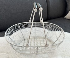 Weiß Metall Korb Holzgriffen Verstellbar Obst Blumen Utensilien Shabby Shic Lang