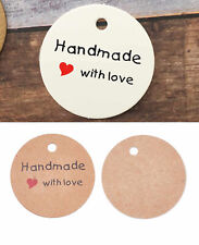 10 - 200 Preisschilder Rund Etiketten Handmade with Love Handgemacht Weiß/Braun