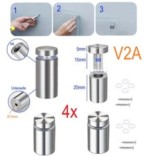 Edelstahl 4x Wand Bild Aufhängen Abstandhalter 20mm M8 Hülse mit Schrauben