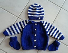 Babystrickjacke/Set Jungen Blau Weiß Gr. 56/62 Handarbeit Neu