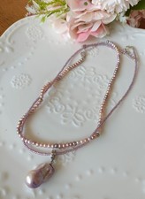 High Quality Set! Kette/Anhänger Aus Natürlichen Barockperle In Farbe Lila-Rosa