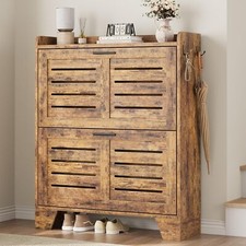 Schmaler Schuhschrank für den Eingangsbereich,mit 2 Klappschubladen,Haken,Braun