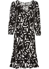 Kleid Gr. 36 Schwarz Weiss Bedruckt Damen 3/4 Arm Freizeitkleid Neu