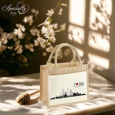 ❦ Bedruckte Tasche DAILY Jute Baumwolle Aufdruck Skyline I ❤️ Stadt ❦