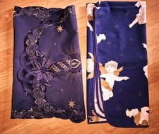 2 Weihnachtsdecken blau gold Mitteldecke Engel  Tischläufer Kerzenmotiv