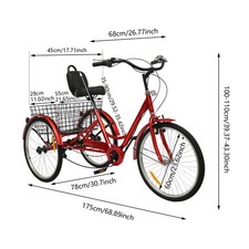 Moderne 24 Zoll Dreirad 3 Rad 7 Gang Sportfahrrad Trike Cruise mit Korb